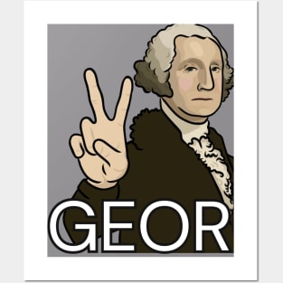 GEORGE Washington Portrait Holding Peace Signs Posters and Art